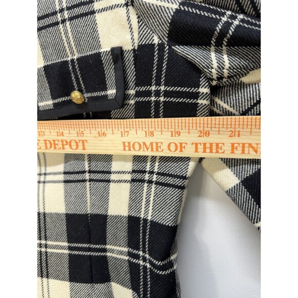 Talbots Vintage Wool Blazer Jacket Gold Pearl Button Boucle Plaid Black USA 12 - Picture 9 of 16